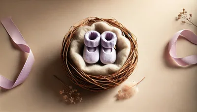 Baby Booties in a Nest with Ribbons