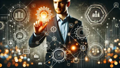 Businessman Interacting With Digital Holographic Interface