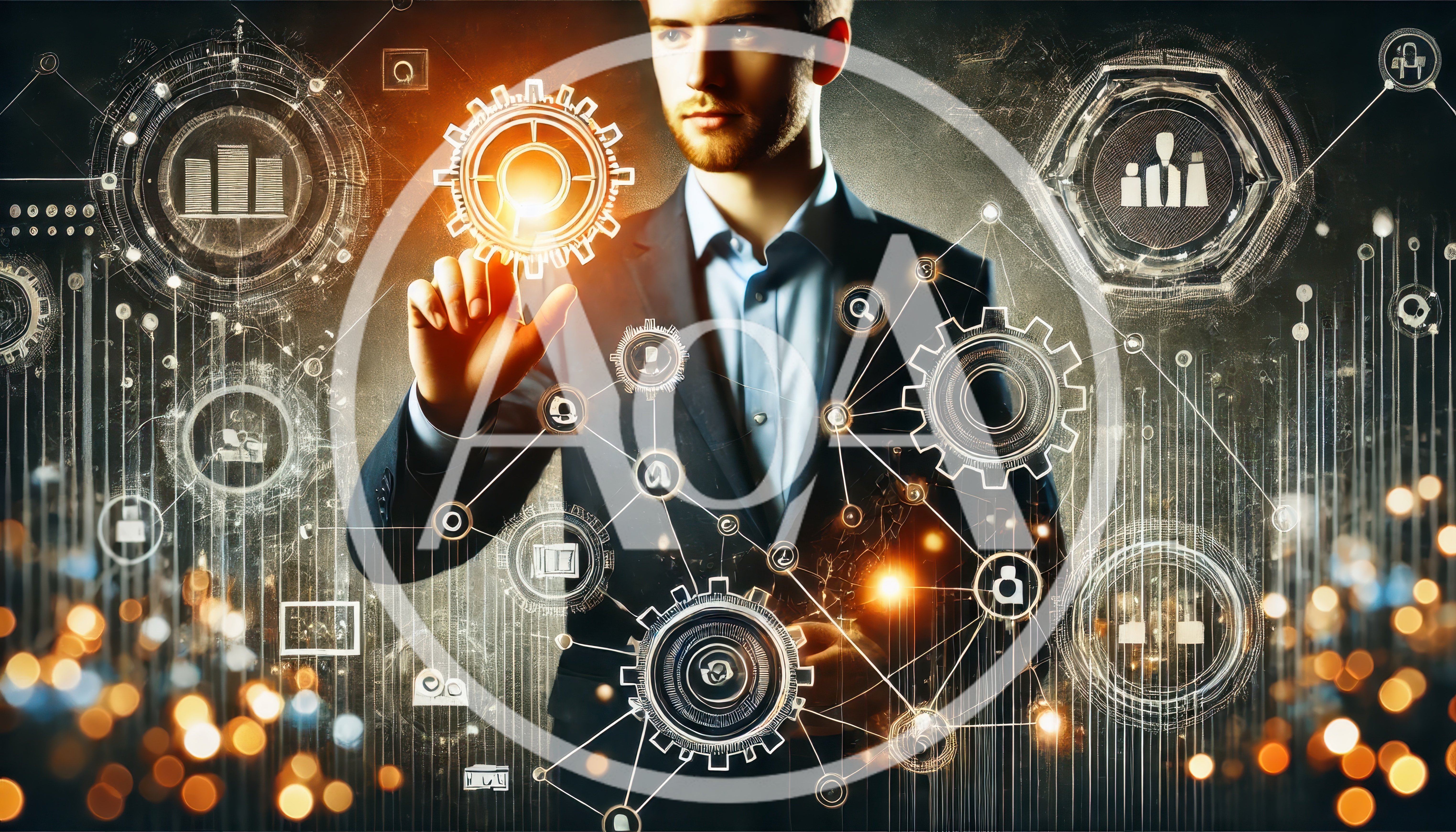 Businessman Interacting With Digital Holographic Interface