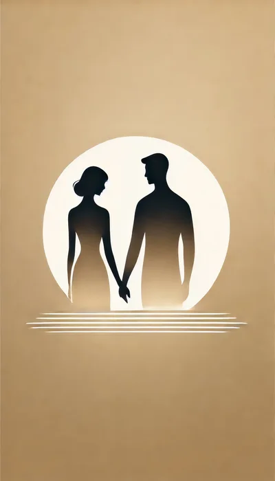 Silhouette Of A Couple Holding Hands Against A Moon