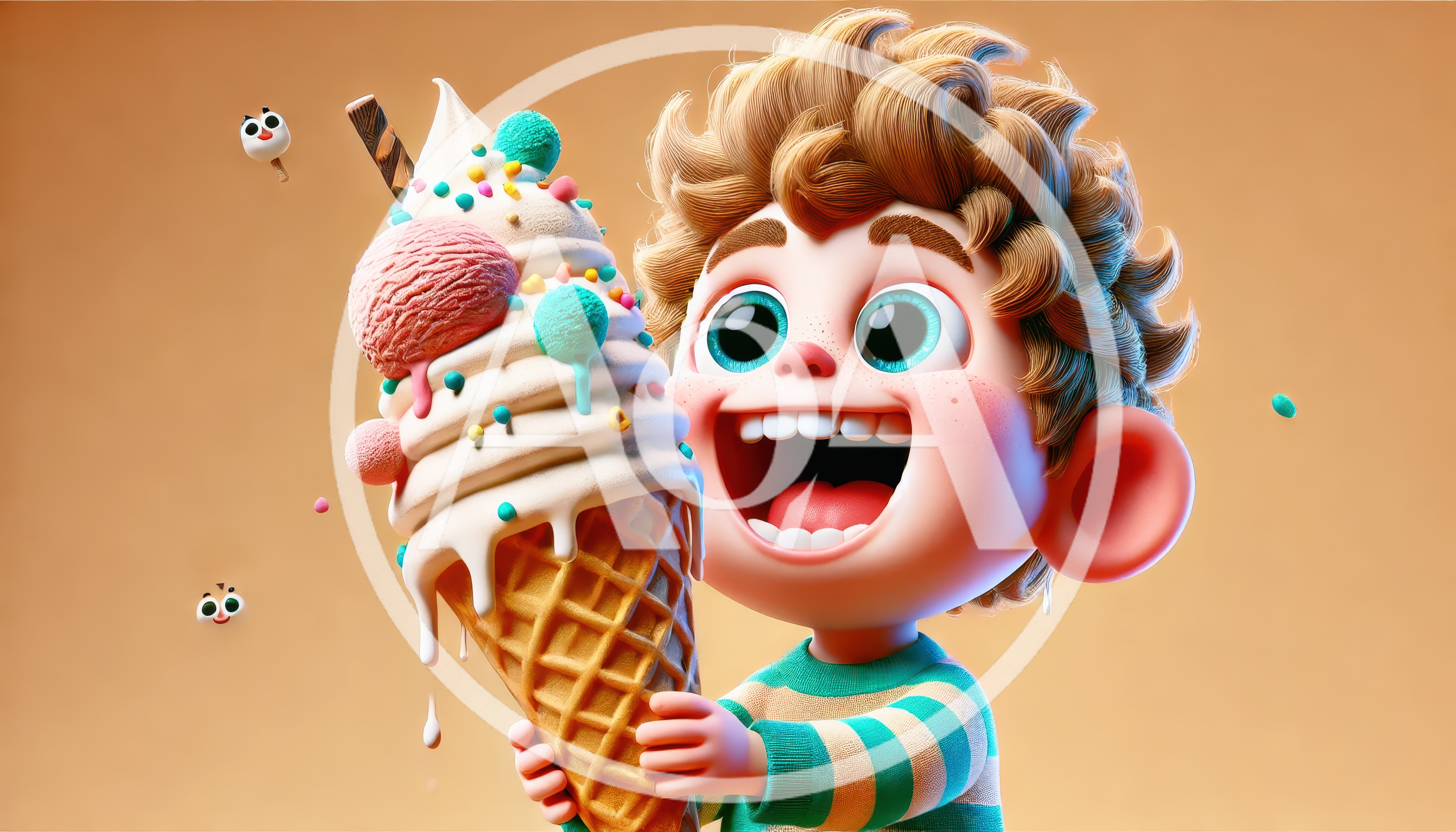 3D Cartoon Boy Holding A Large Ice Cream Cone