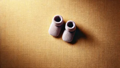 Pair Of Knitted Baby Booties On Textured Background