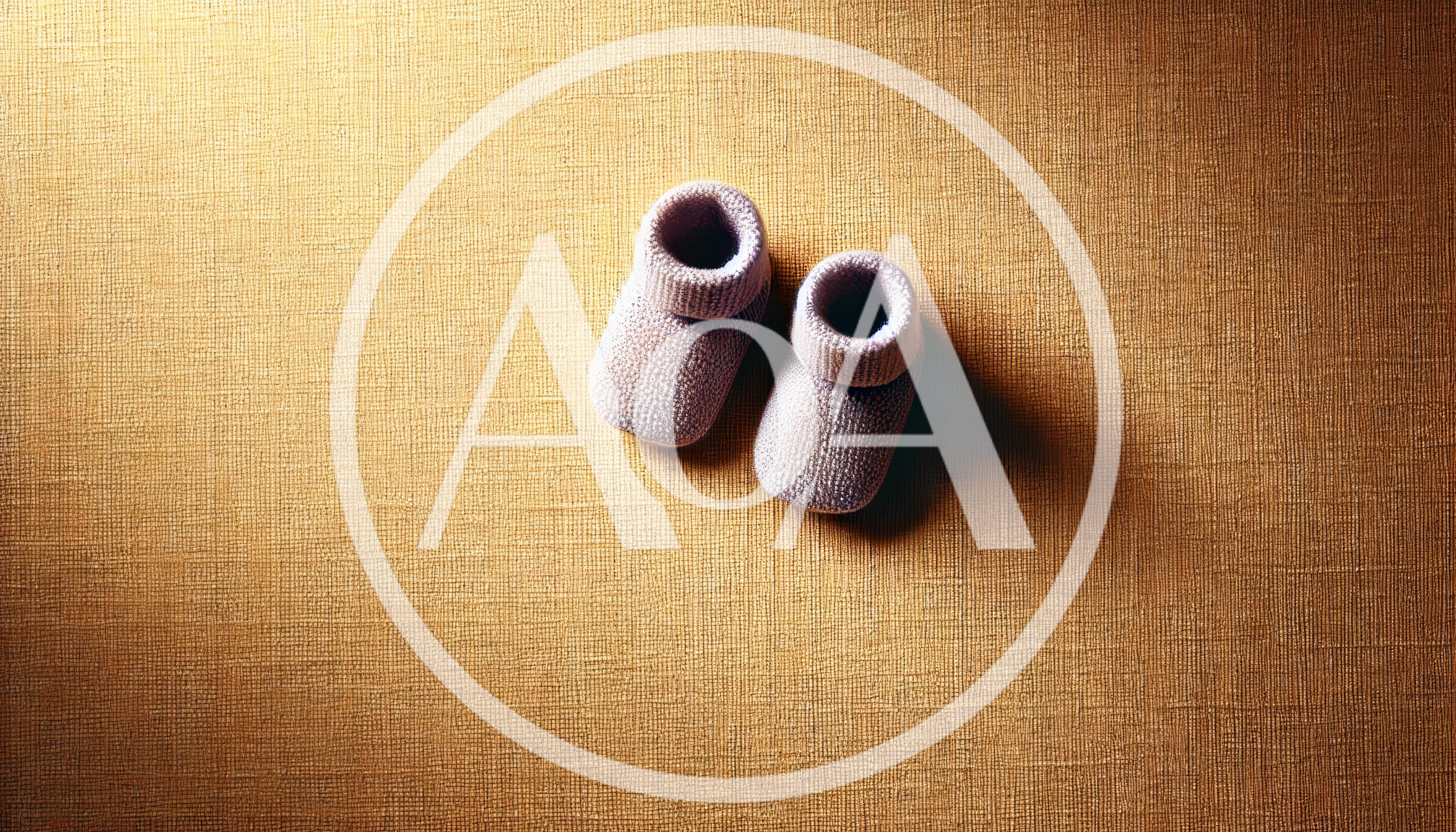 Pair Of Knitted Baby Booties On Textured Background