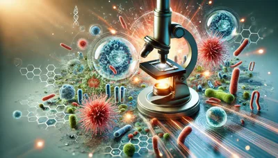 Microscope Examining Microscopic Bacteria And Viral Cells