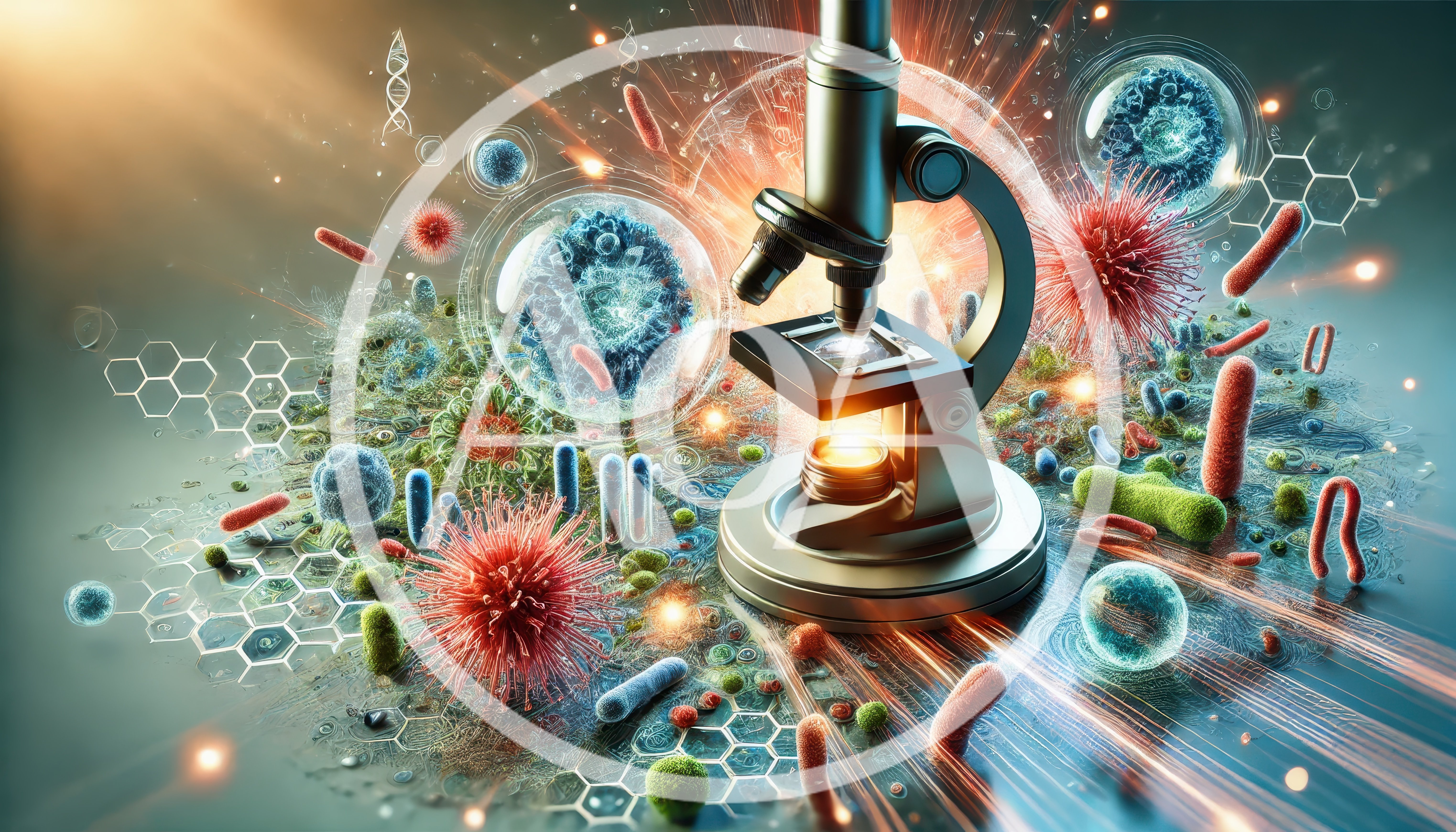 Microscope Examining Microscopic Bacteria And Viral Cells
