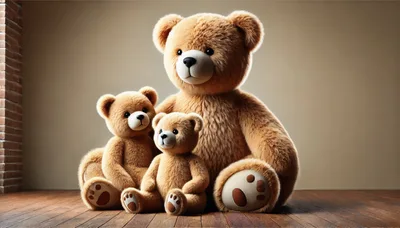 Three Fluffy Teddy Bears Sitting Together