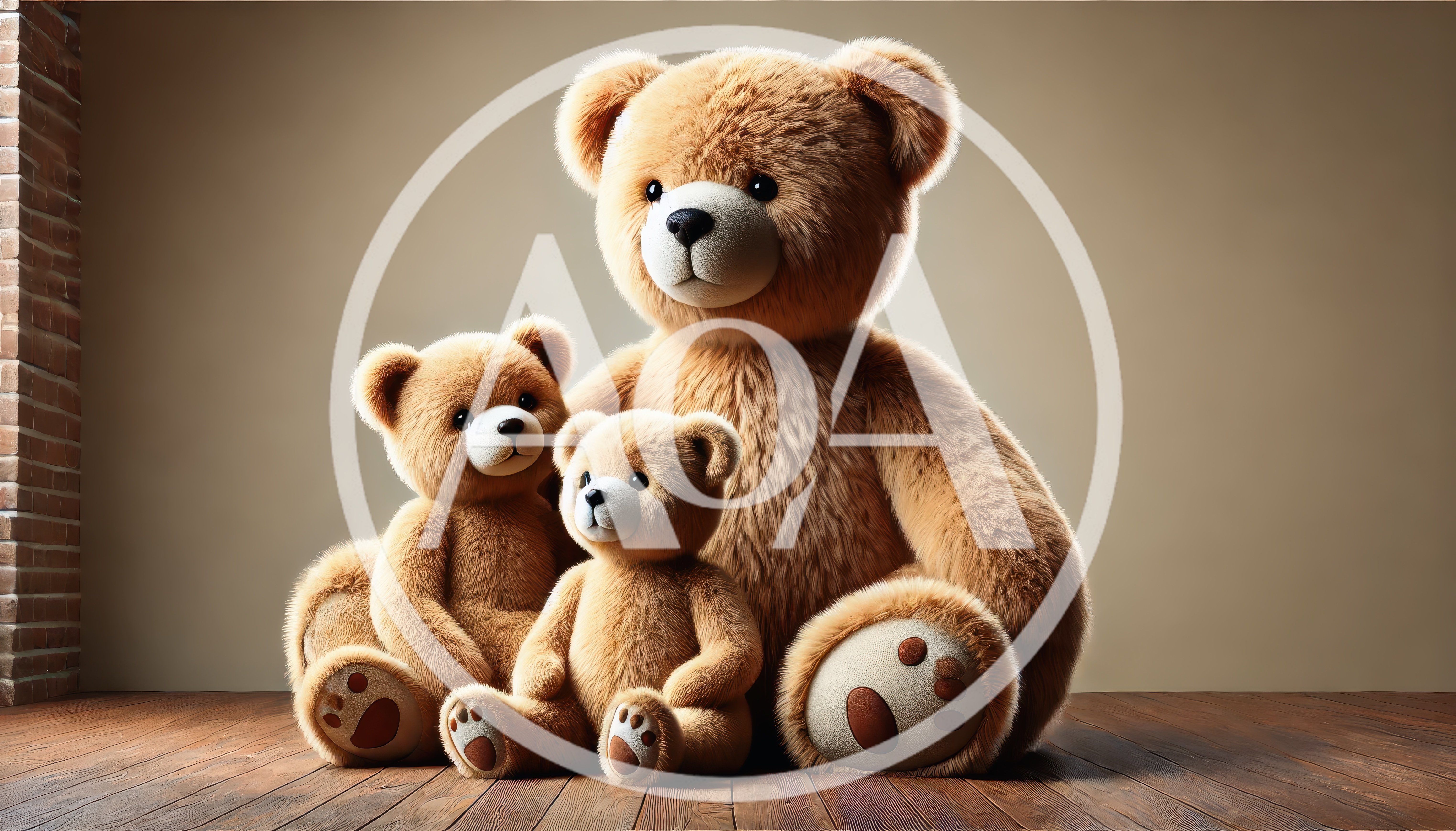 Three Fluffy Teddy Bears Sitting Together