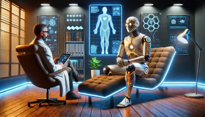 Doctor Conducting Psychological Evaluation Of Advanced Humanoid Robot