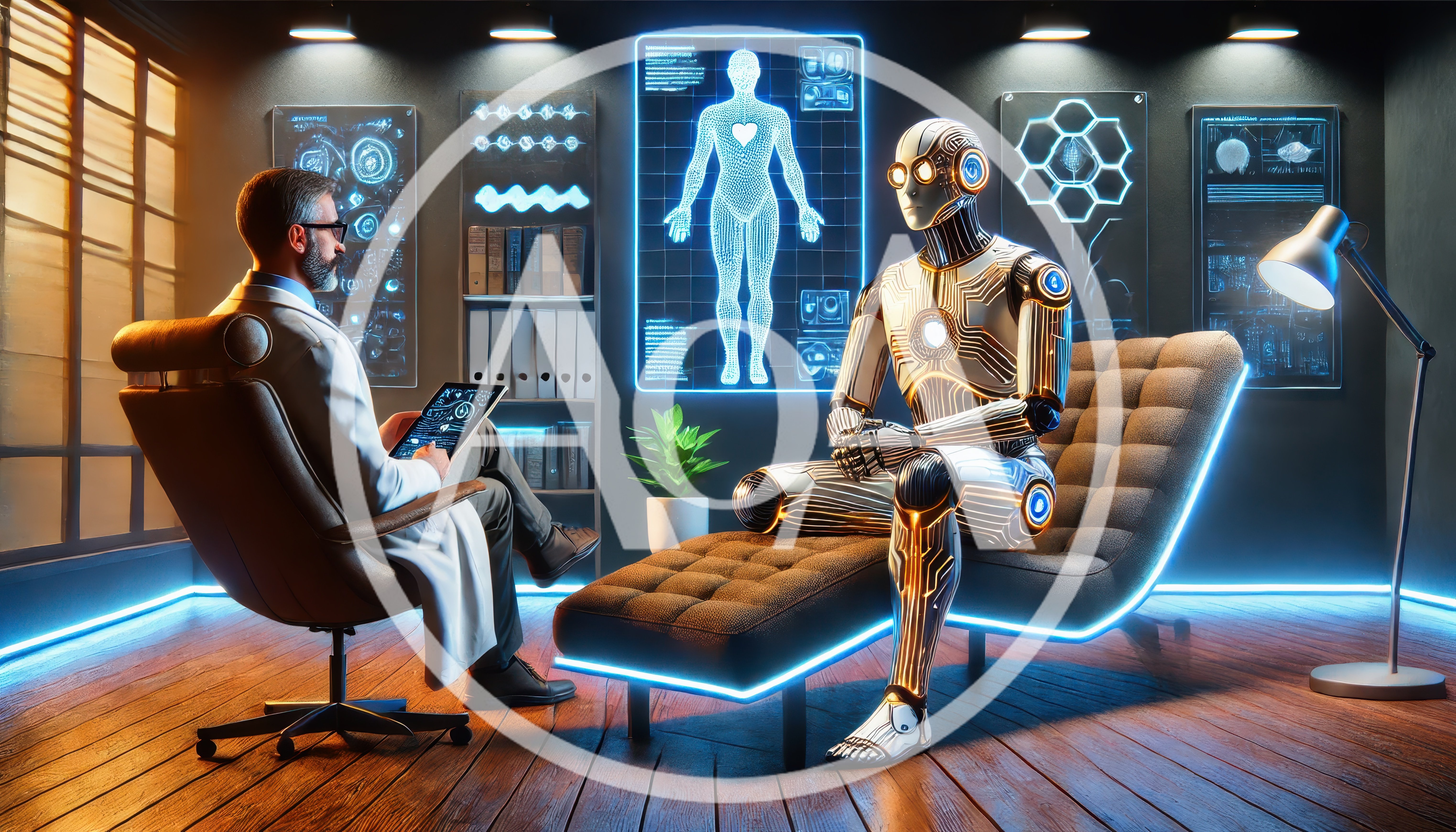 Doctor Conducting Psychological Evaluation Of Advanced Humanoid Robot