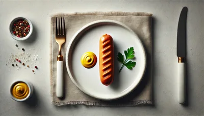 Grilled Sausage Served on a Plate with Mustard