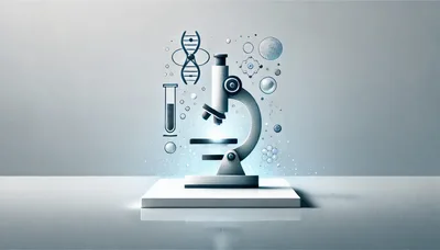 Scientific Microscope With Floating Laboratory Icons