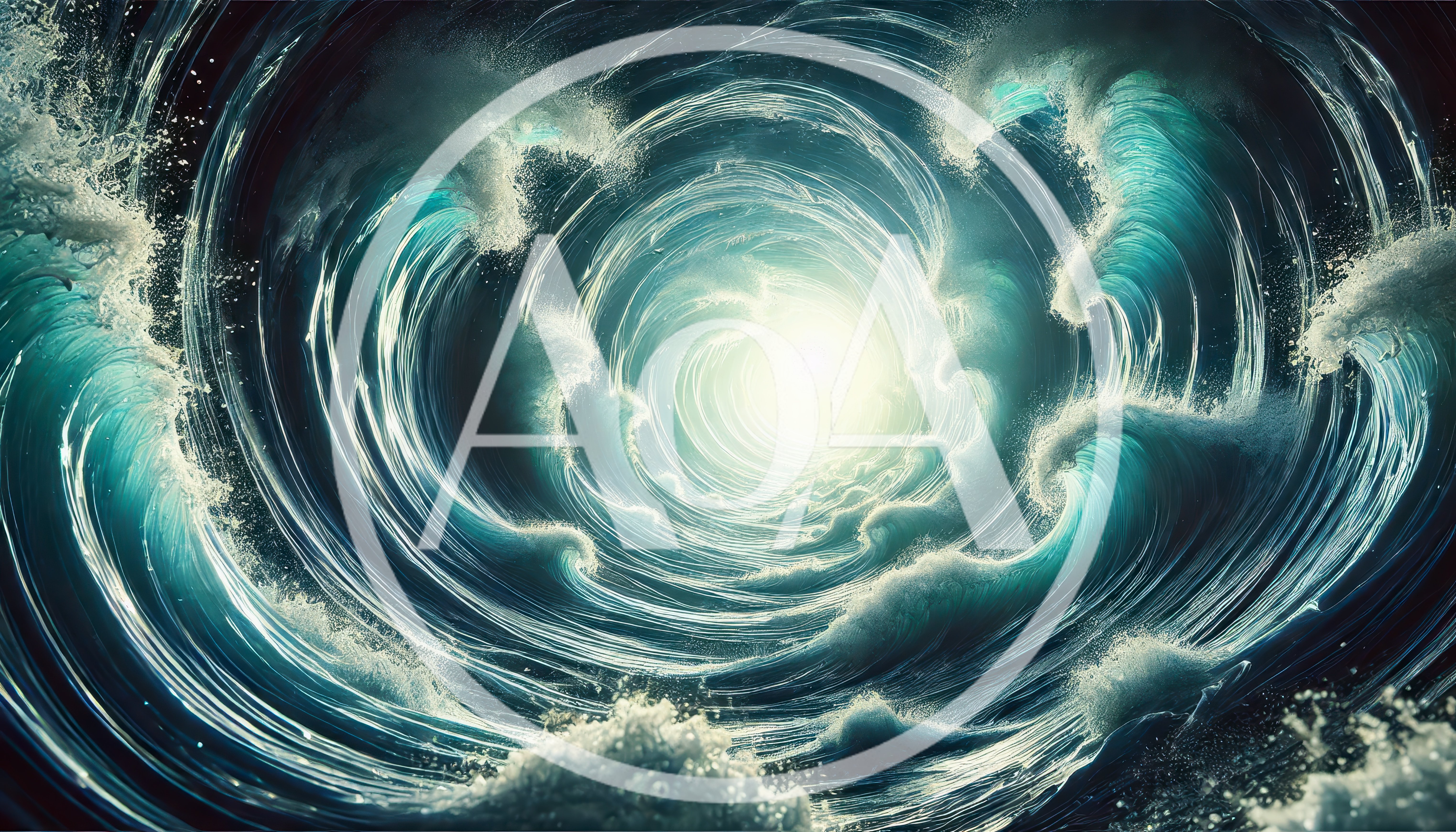 Abstract Swirling Ocean Vortex With Glowing Light Center
