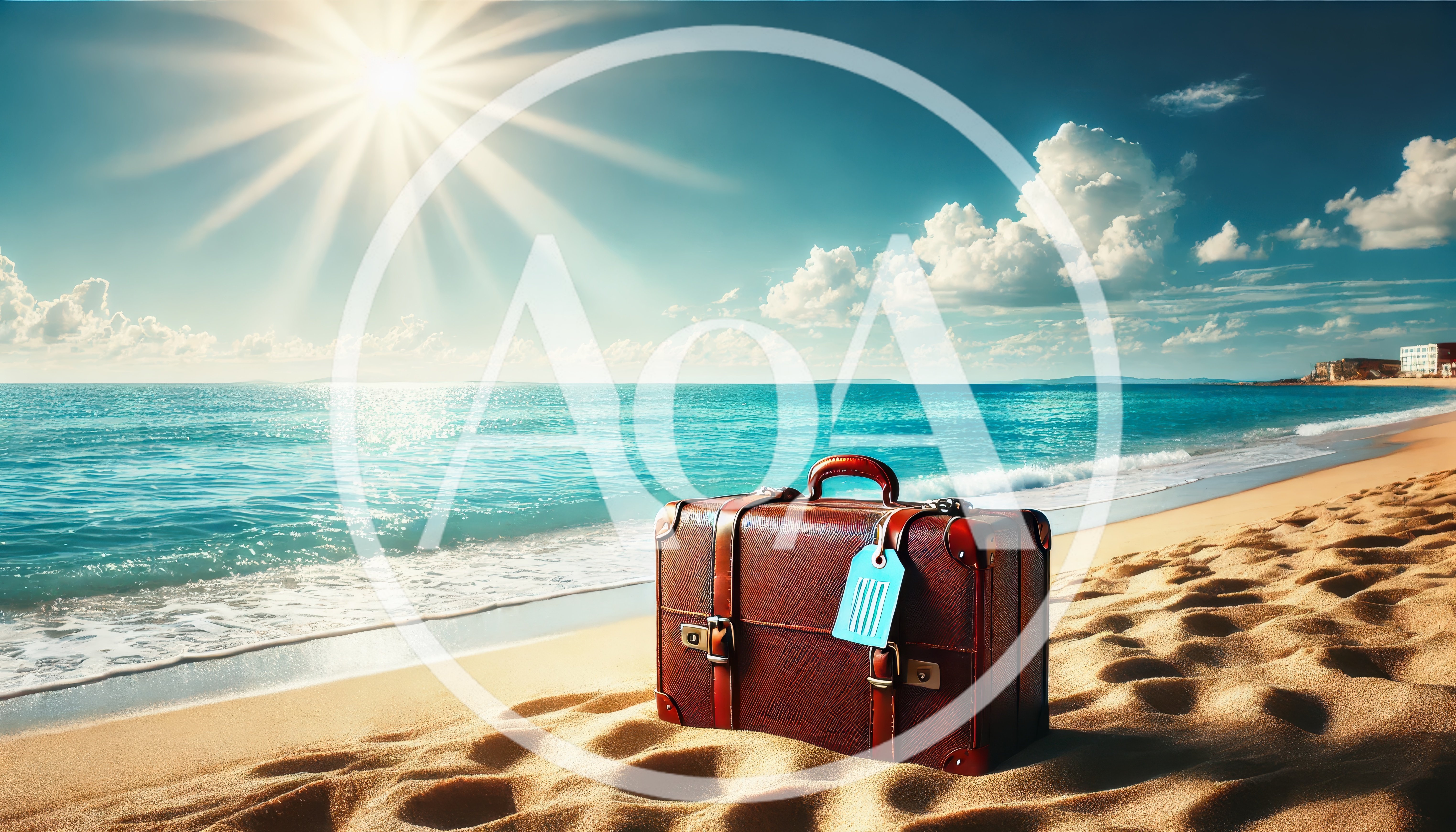 Vintage Leather Suitcase Sitting On A Sunny Tropical Beach