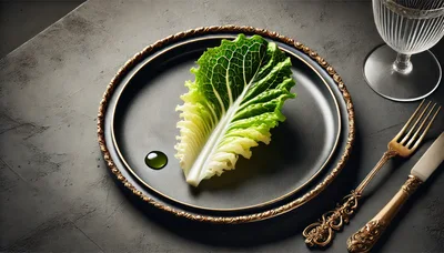 Single Lettuce Leaf on Elegant Black Plate