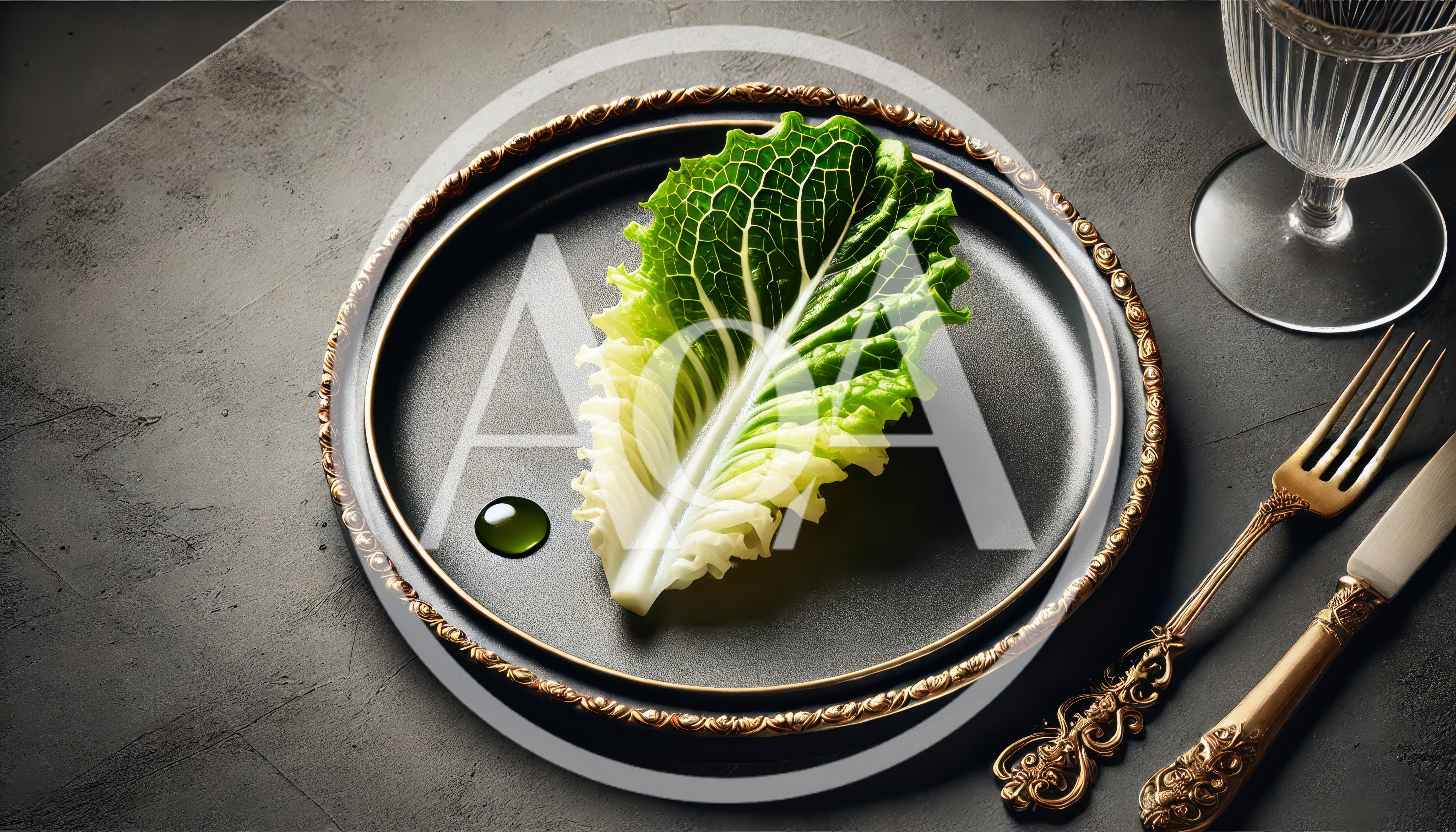 Single Lettuce Leaf on Elegant Black Plate