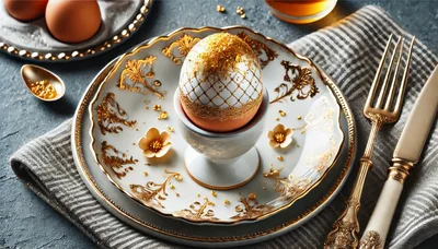Ornate Gold Decorated Egg in Porcelain Cup