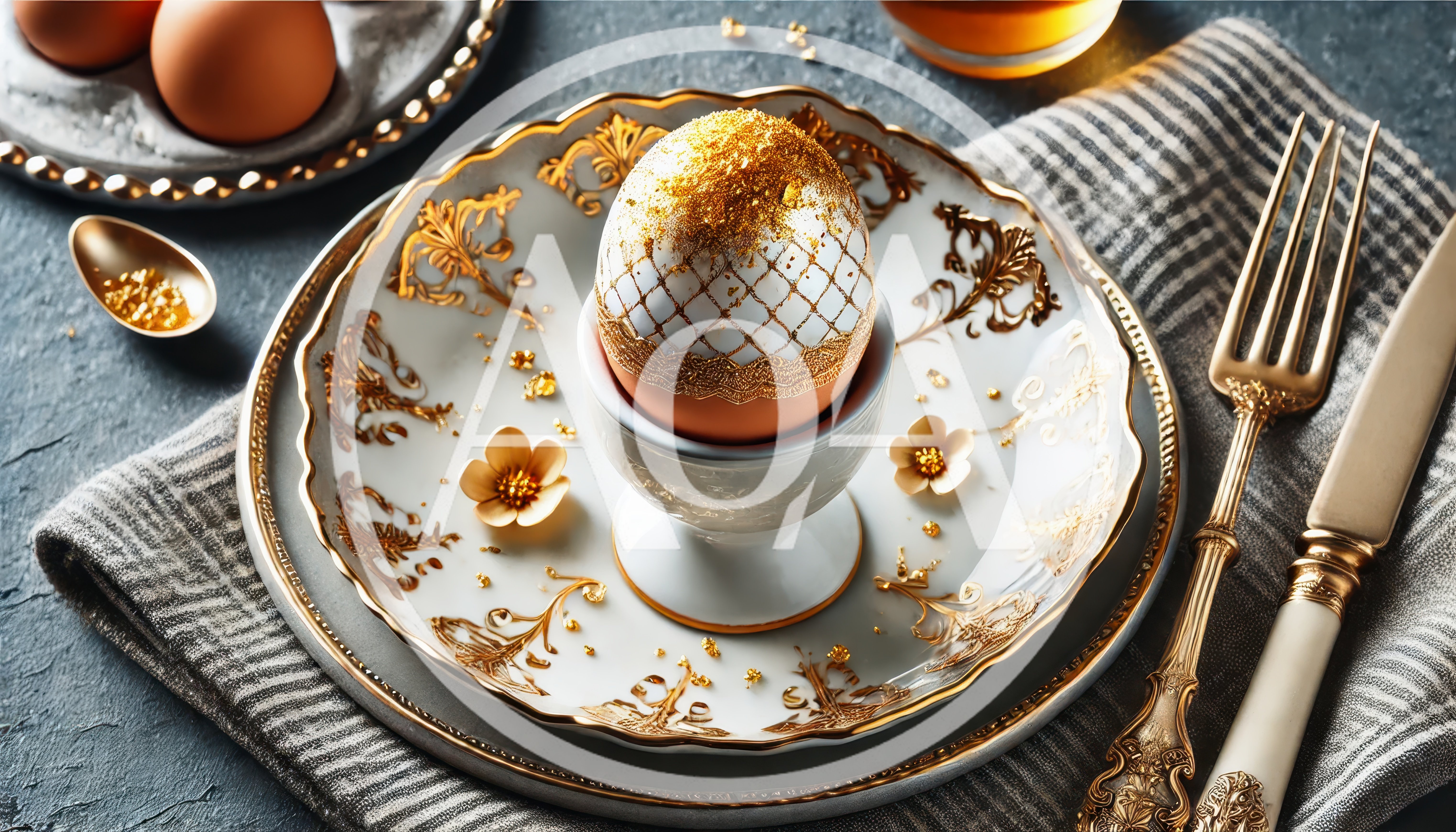 Ornate Gold Decorated Egg in Porcelain Cup