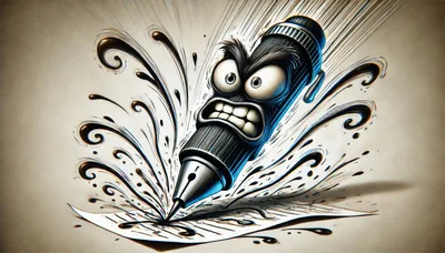 Angry Cartoon Fountain Pen Splattering Ink