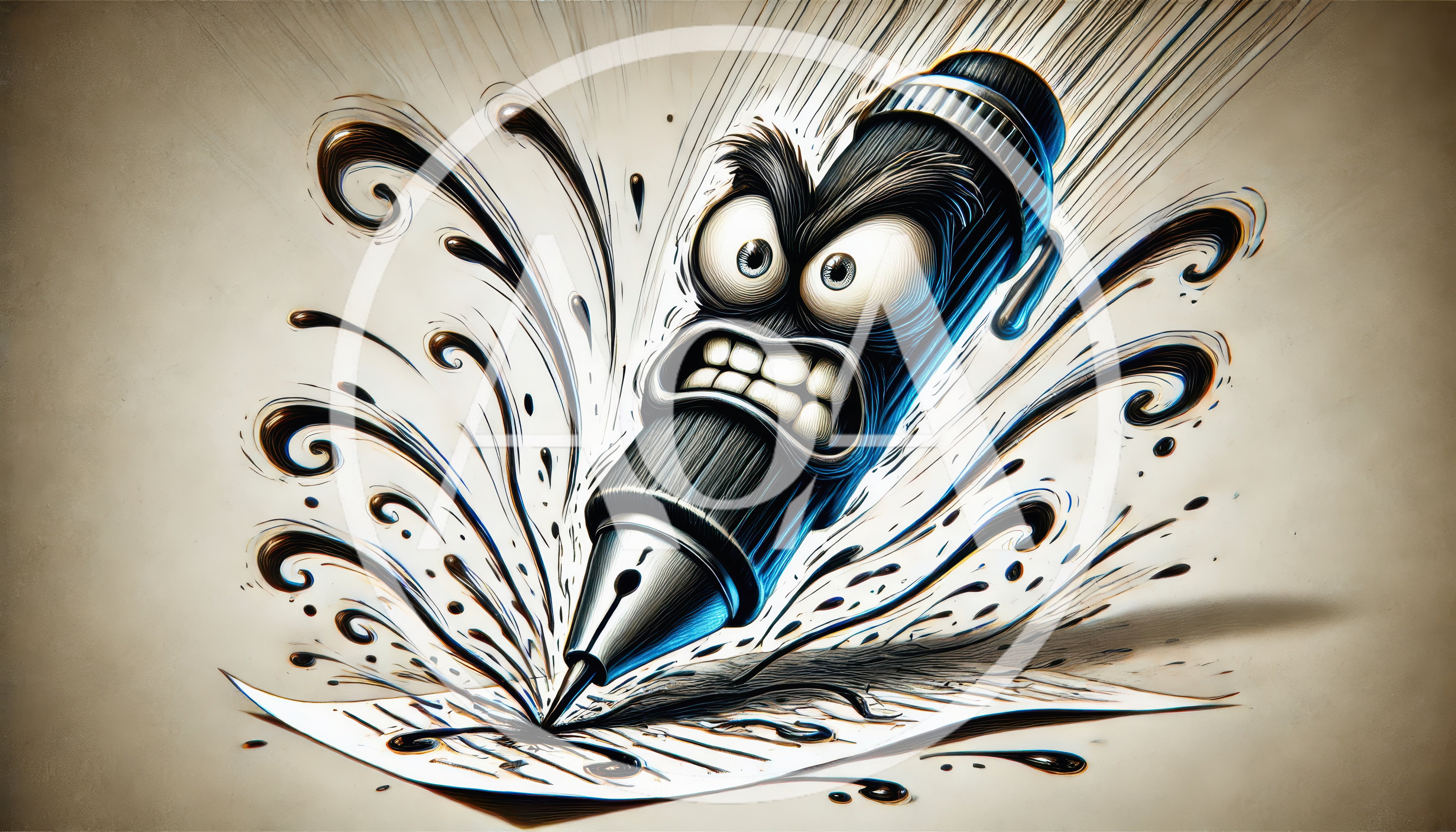 Angry Cartoon Fountain Pen Splattering Ink