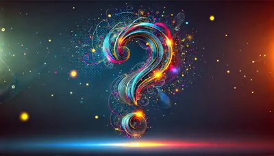 Abstract Neon Question Mark With Glowing Particles