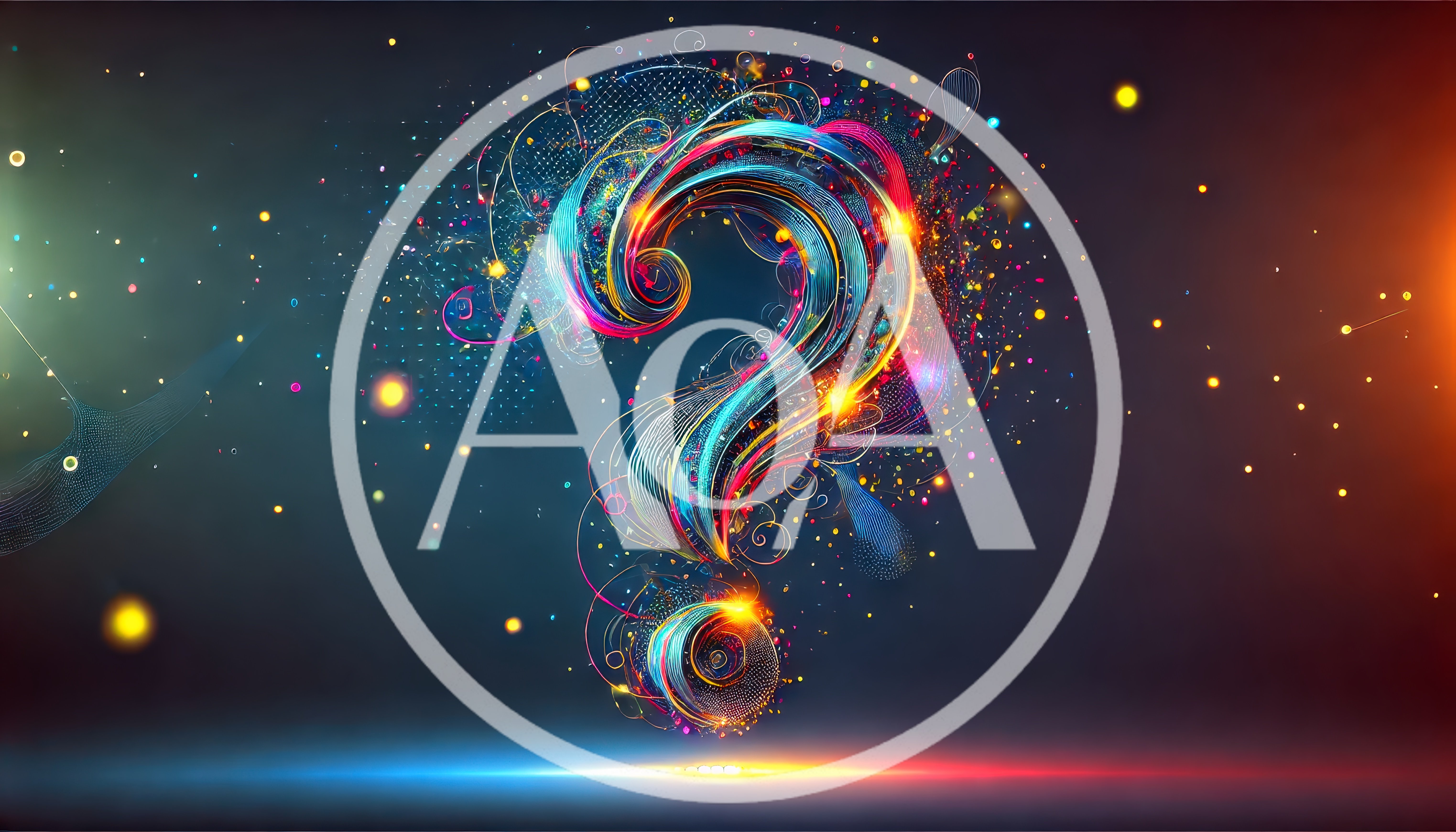 Abstract Neon Question Mark With Glowing Particles