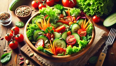 Fresh Vegetable Salad In A Wooden Bowl
