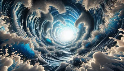 Abstract Swirling Ocean Vortex With Glowing Light Tunnel