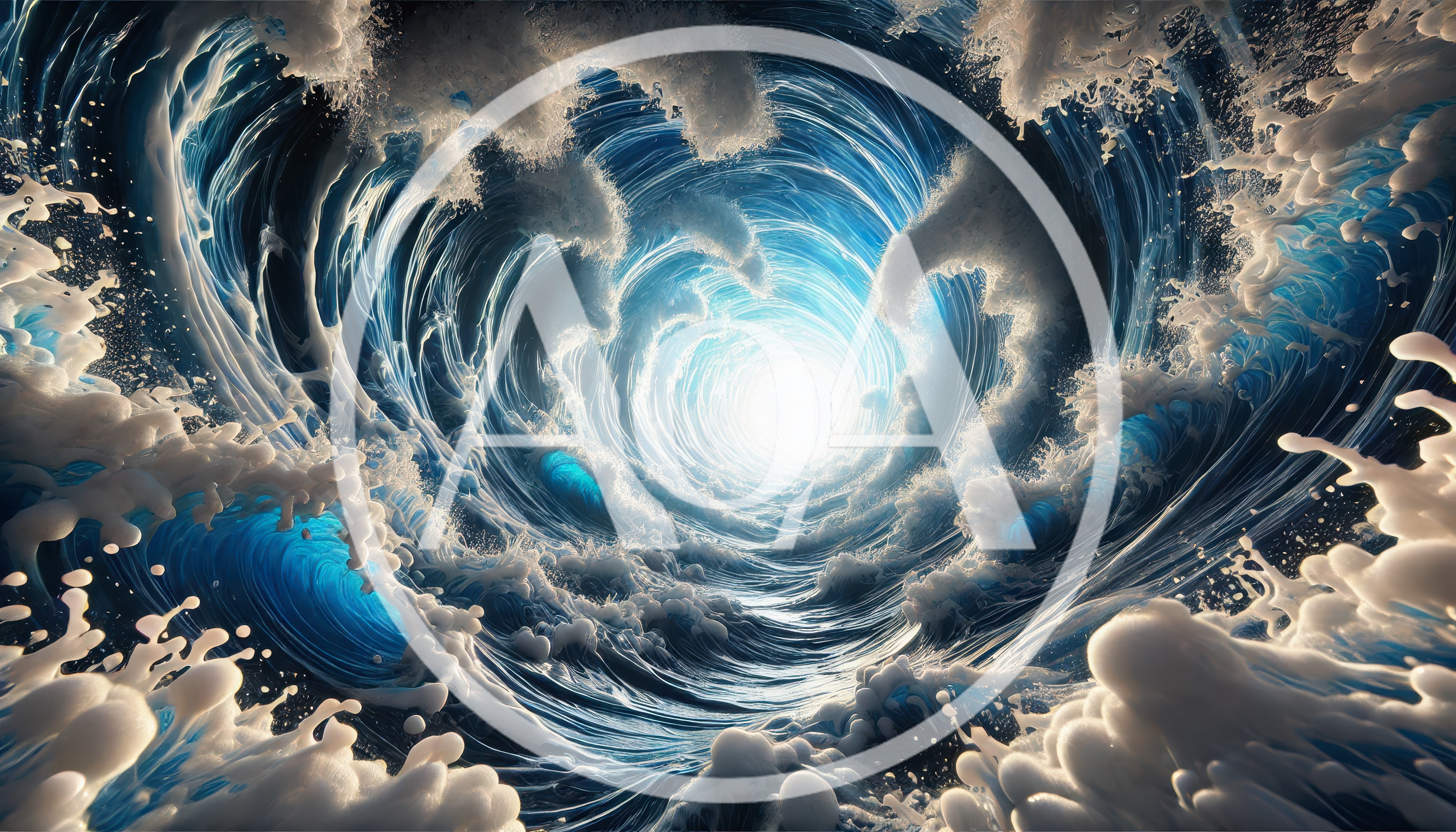 Abstract Swirling Ocean Vortex With Glowing Light Tunnel