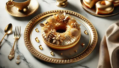 Ornate Golden Donut Served on Decorative Platter