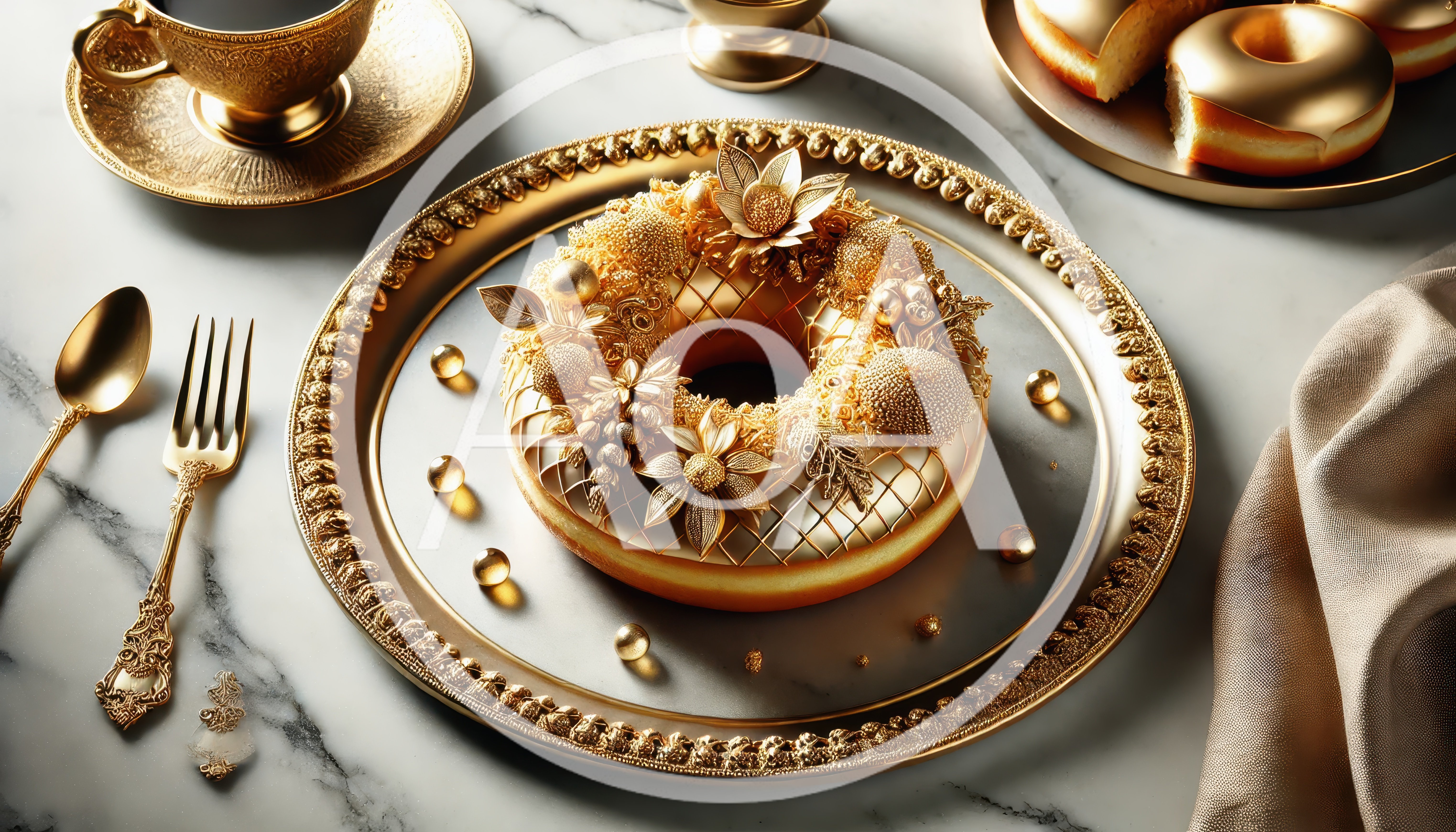 Ornate Golden Donut Served on Decorative Platter