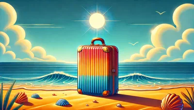 Colorful Suitcase Standing on a Sunny Tropical Beach