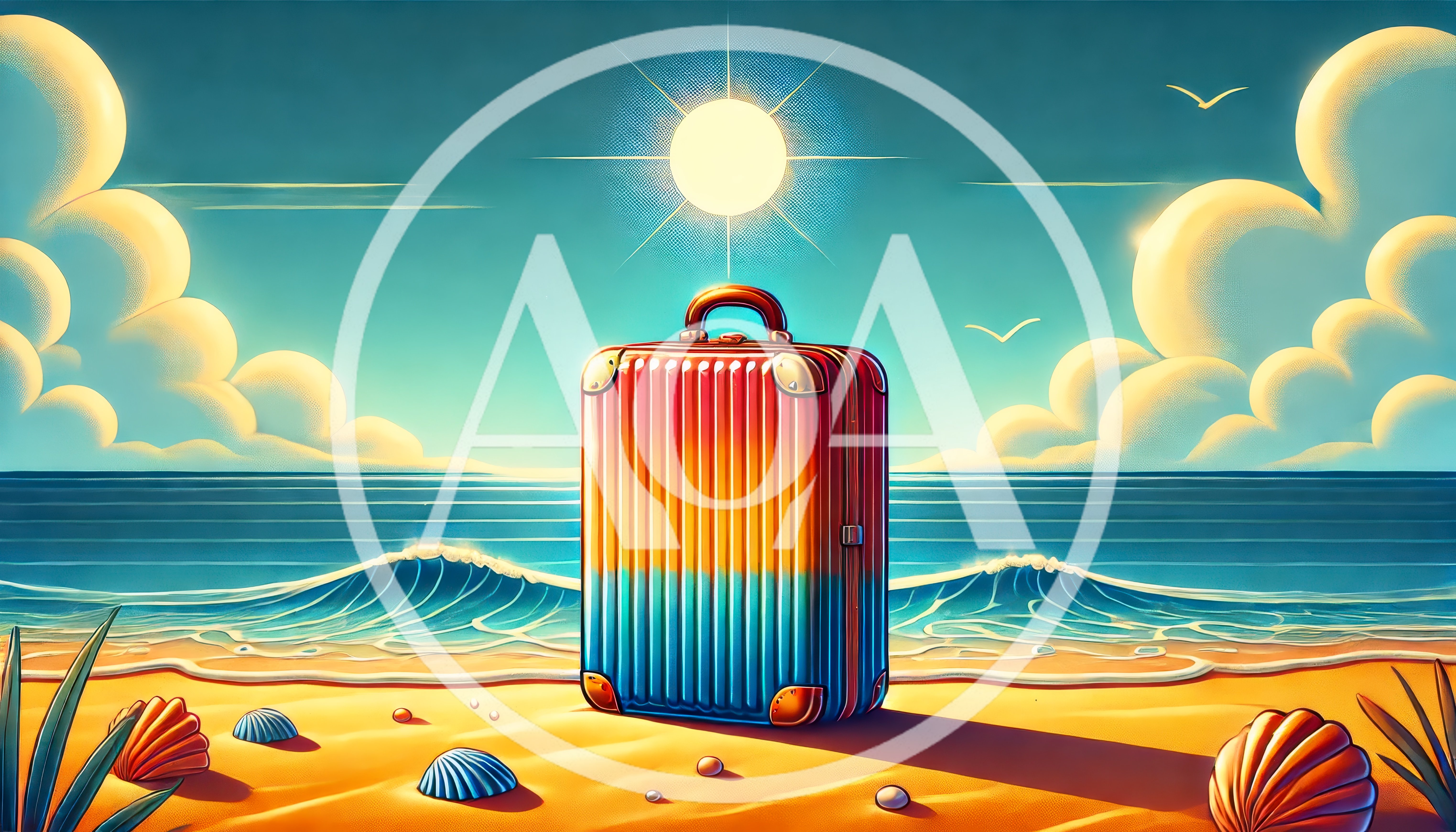 Colorful Suitcase Standing on a Sunny Tropical Beach