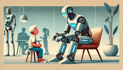 Young Boy Sitting With A Futuristic Robot