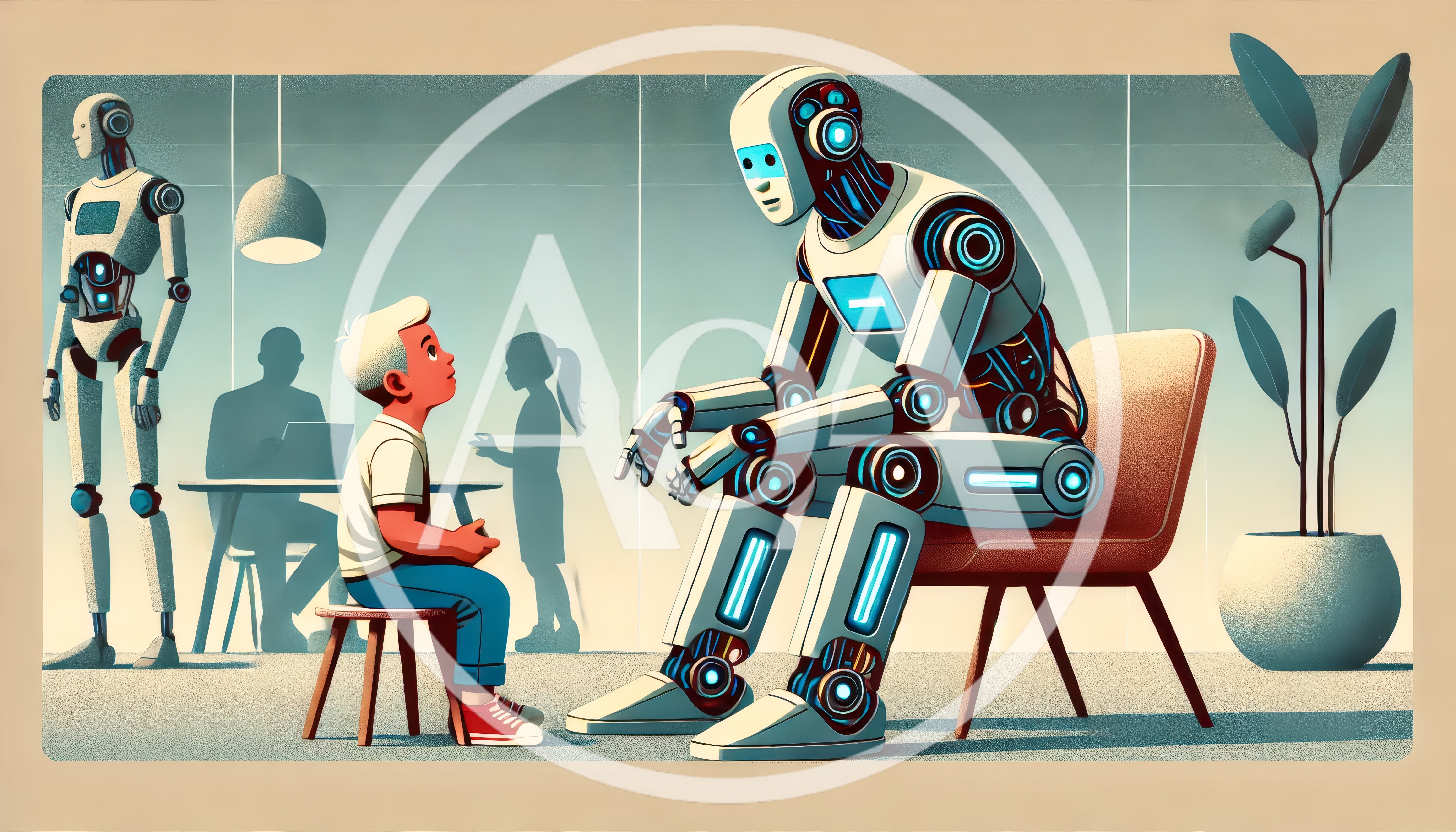 Young Boy Sitting With A Futuristic Robot