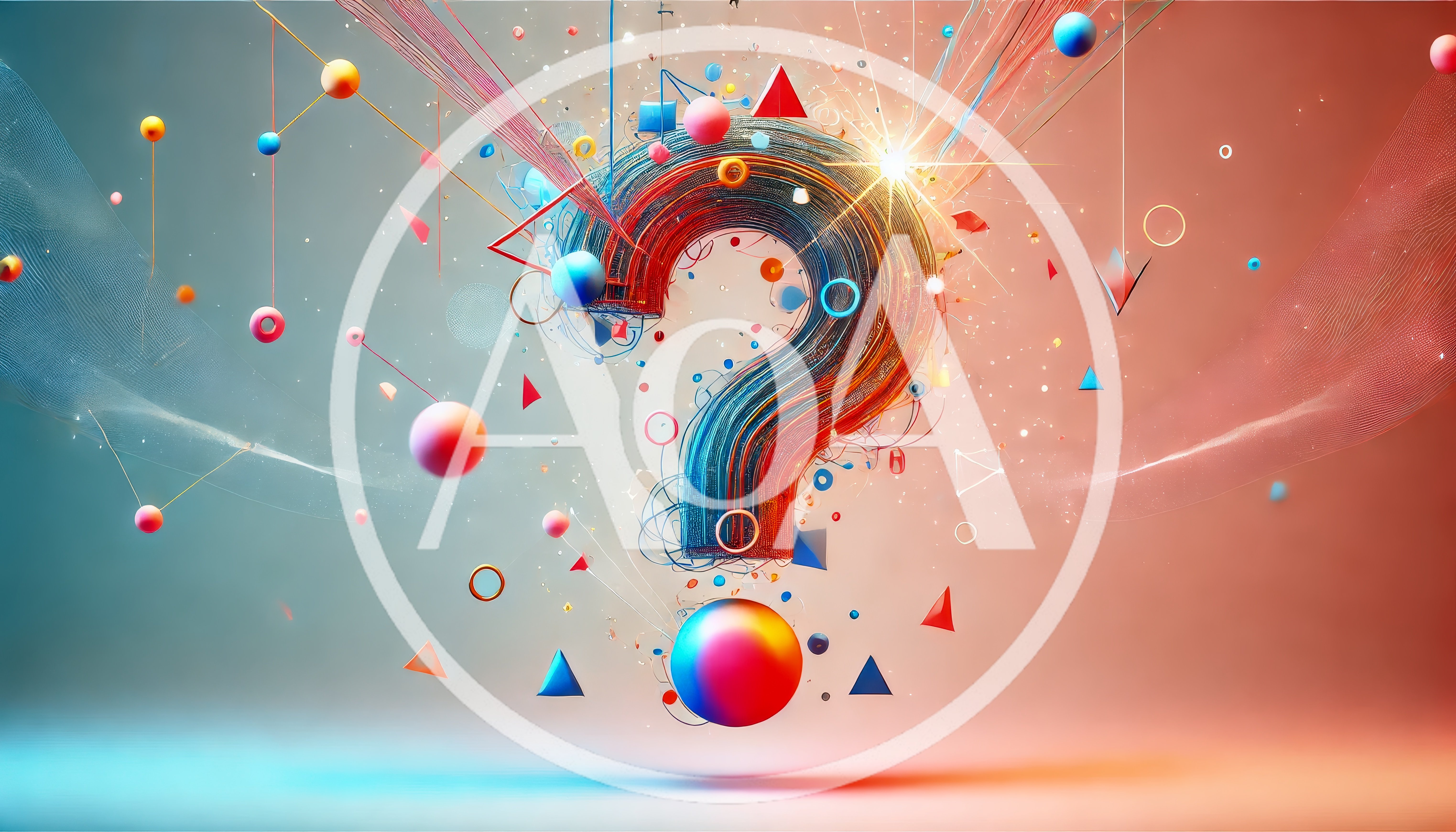 Abstract 3D Question Mark With Floating Geometric Shapes