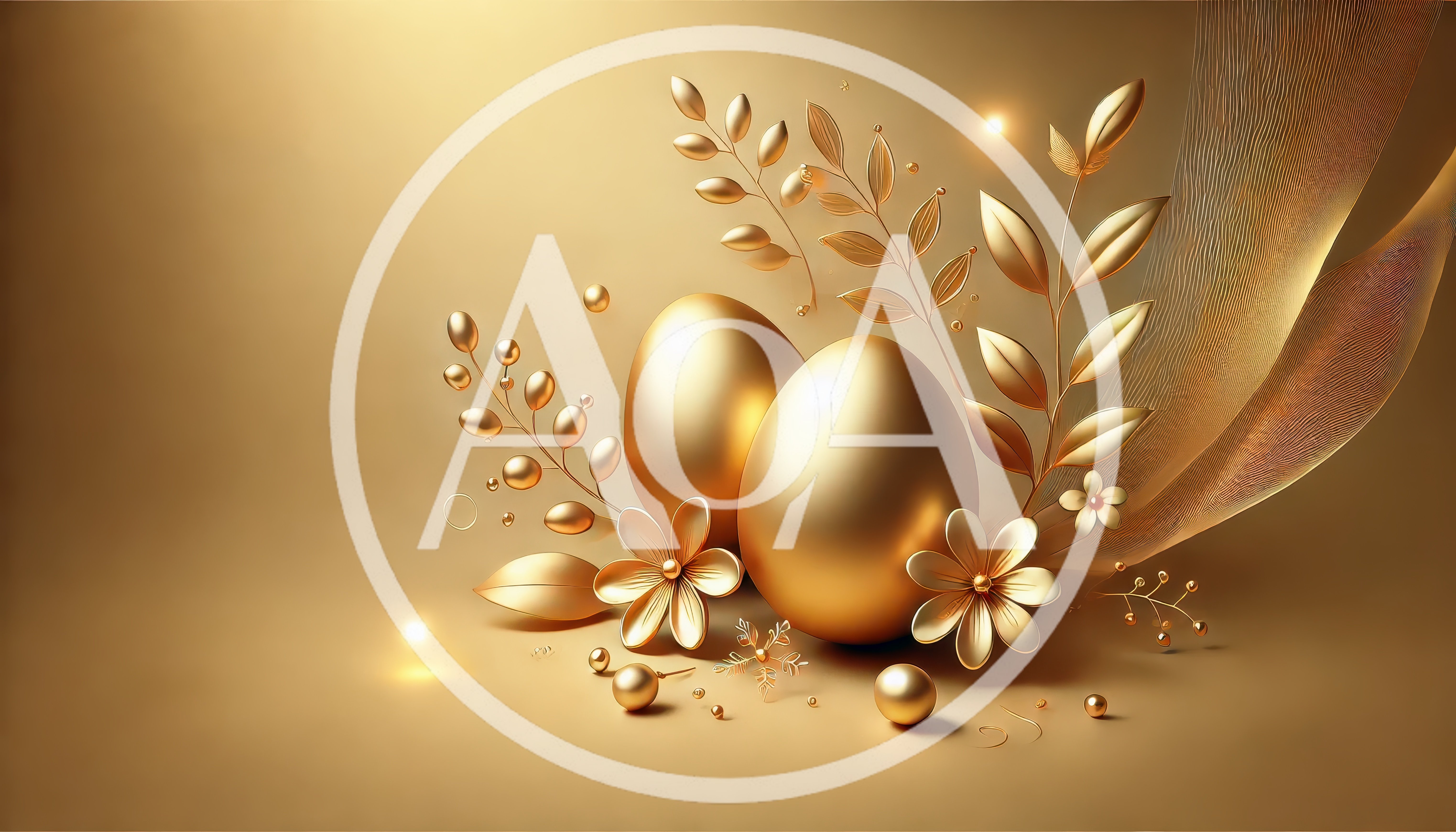 Golden Easter Eggs With Decorative Floral Elements