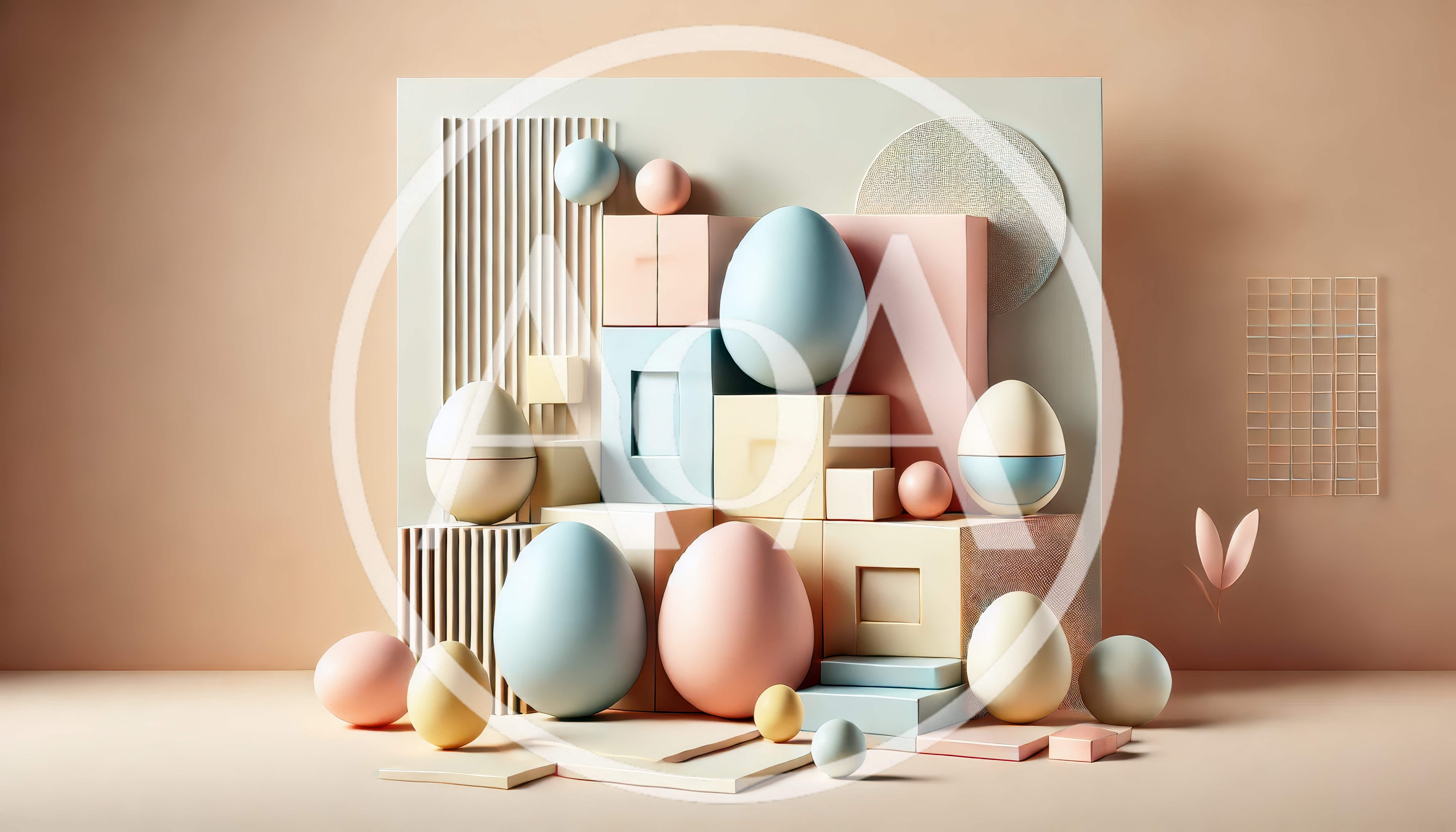 Abstract Easter Composition With Pastel Eggs And Geometric Shapes