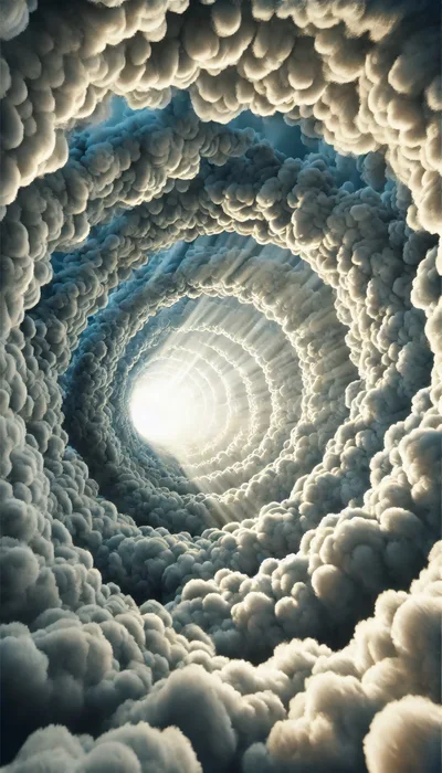 Surreal Cloud Tunnel With Radiant Light