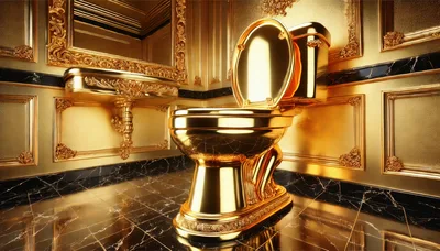 Luxurious Golden Toilet in Opulent Marble Bathroom