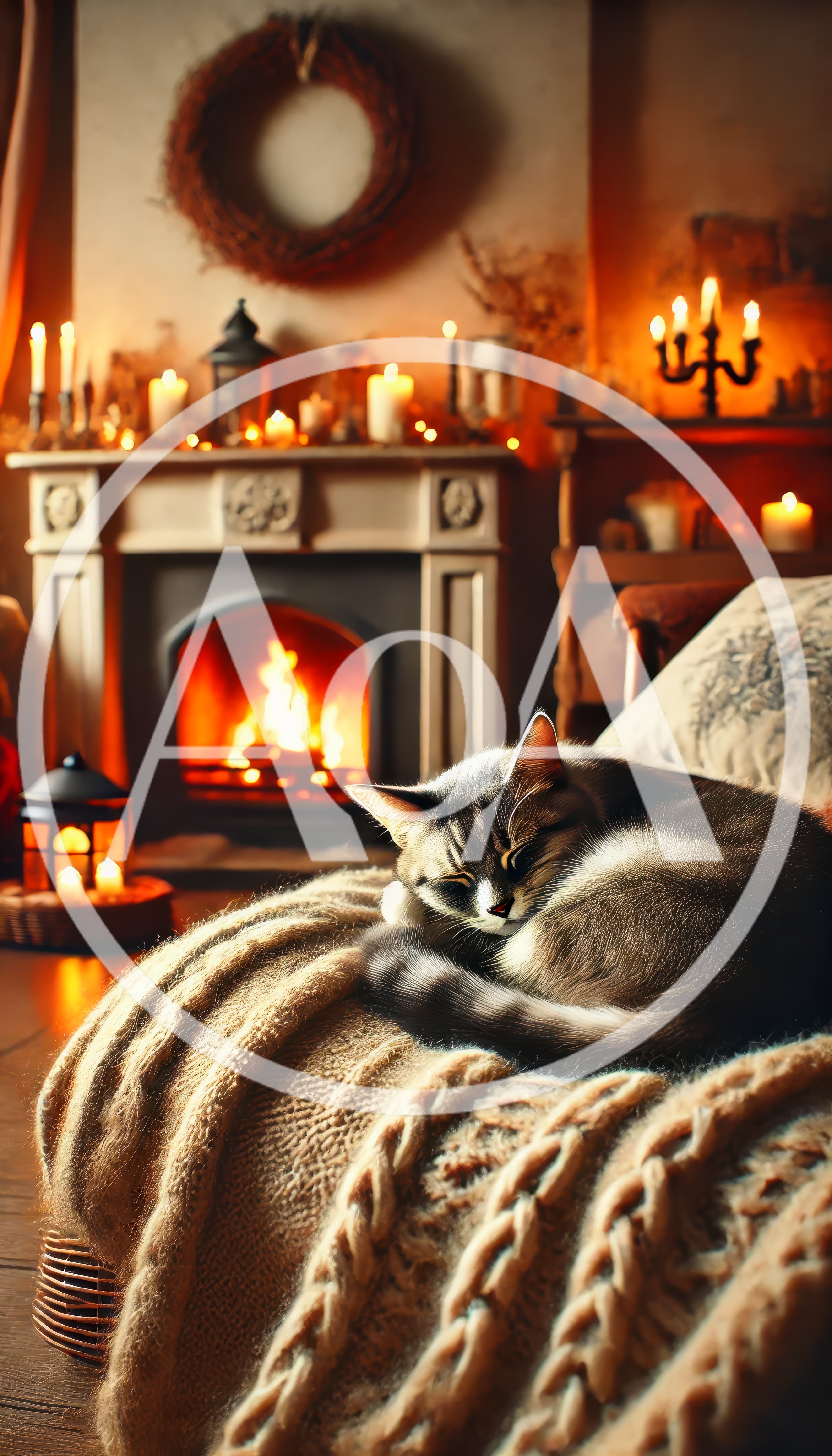 Tabby Cat Sleeping On A Cozy Knitted Blanket