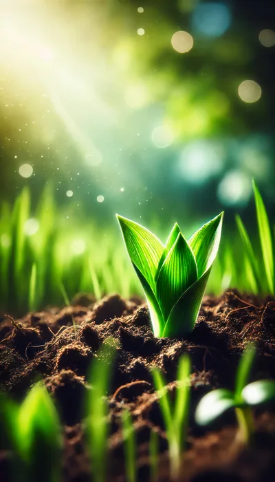 Small Green Sprout Growing From Fertile Soil