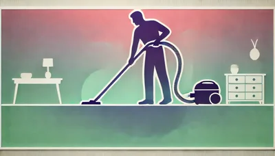 Minimalist Illustration Of A Man Vacuuming A Room