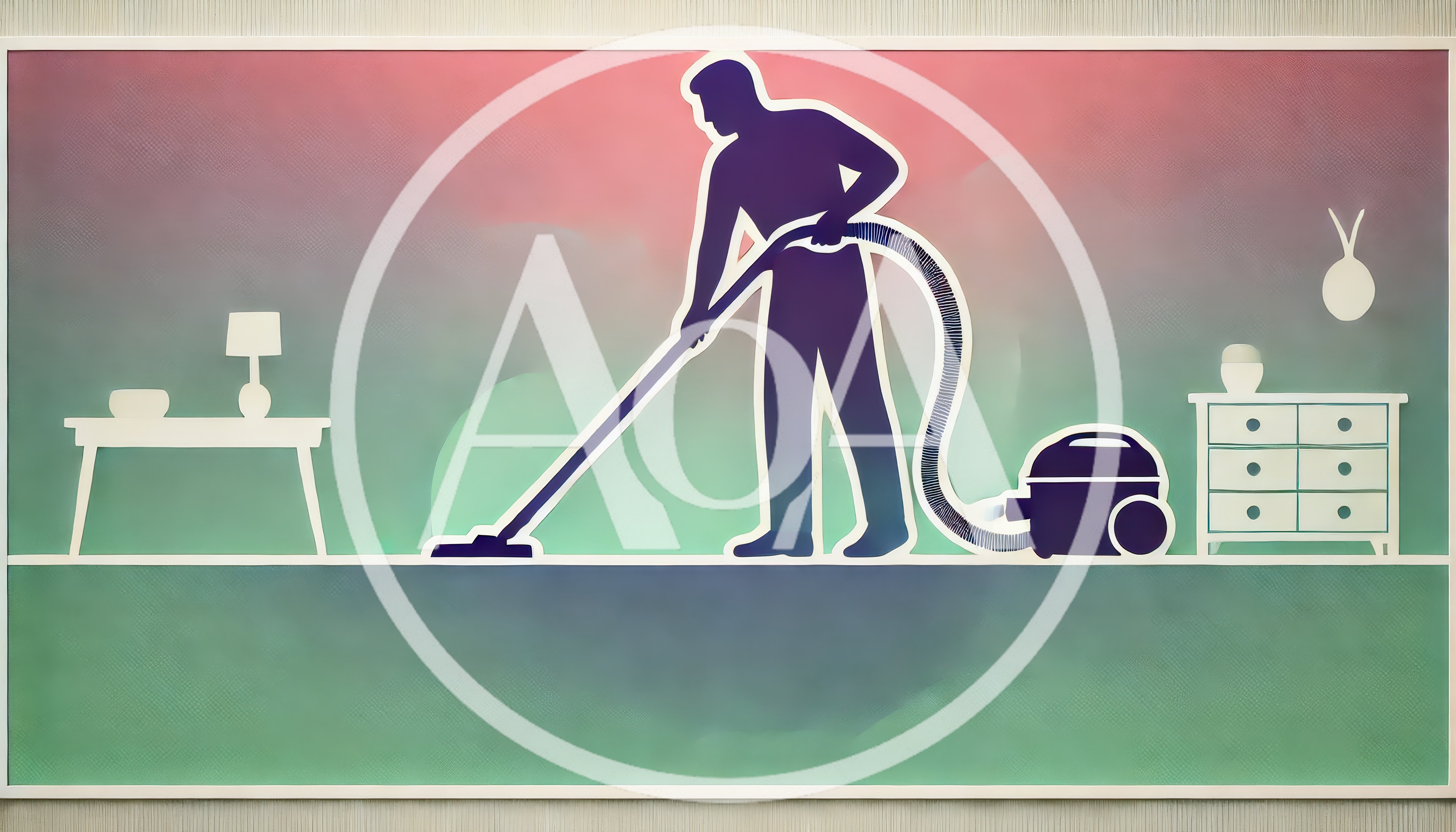 Minimalist Illustration Of A Man Vacuuming A Room