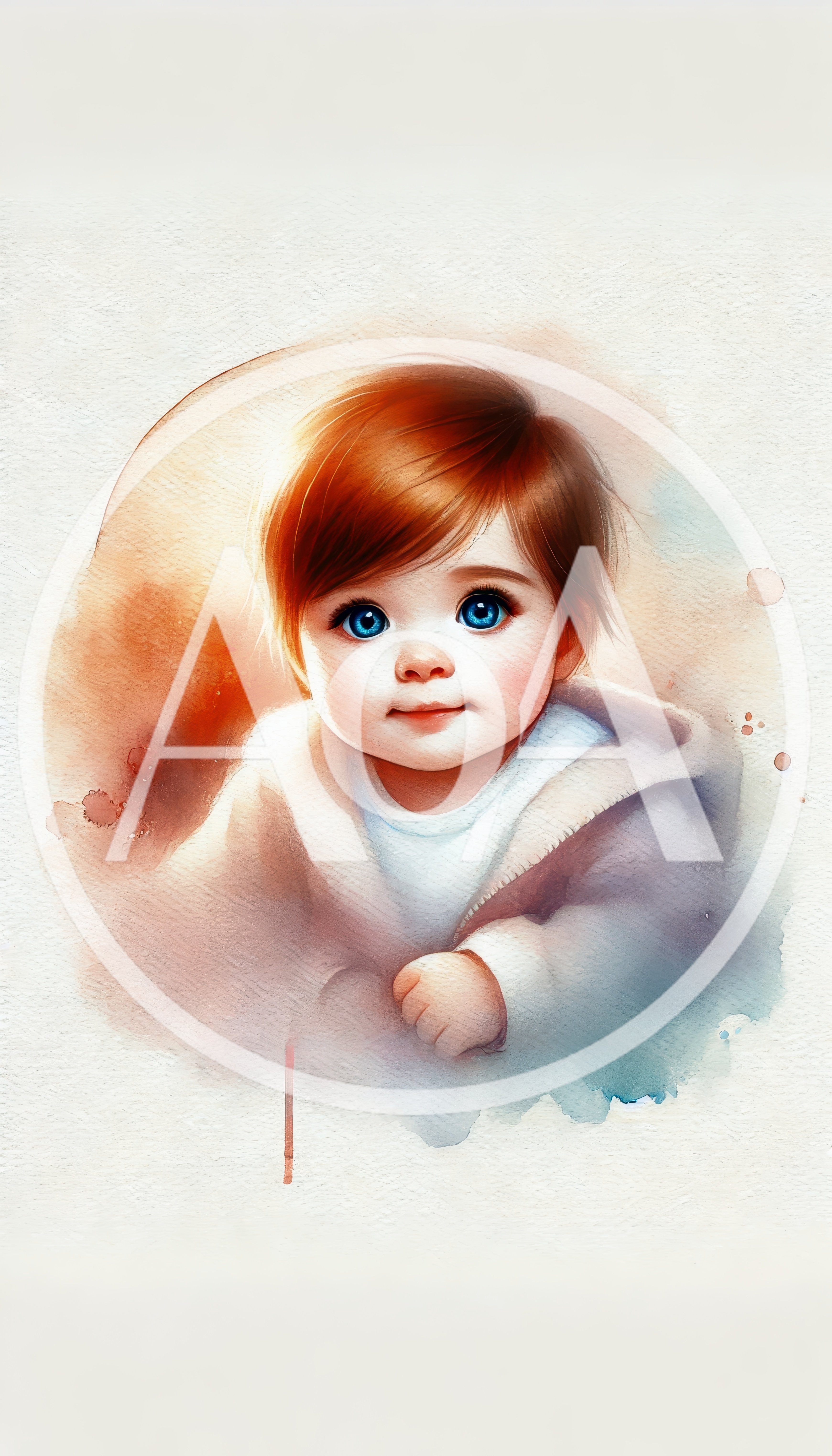 Watercolor Portrait Of A Cute Baby With Blue Eyes