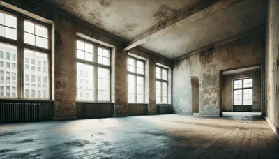 Empty Dilapidated Room With Large Windows