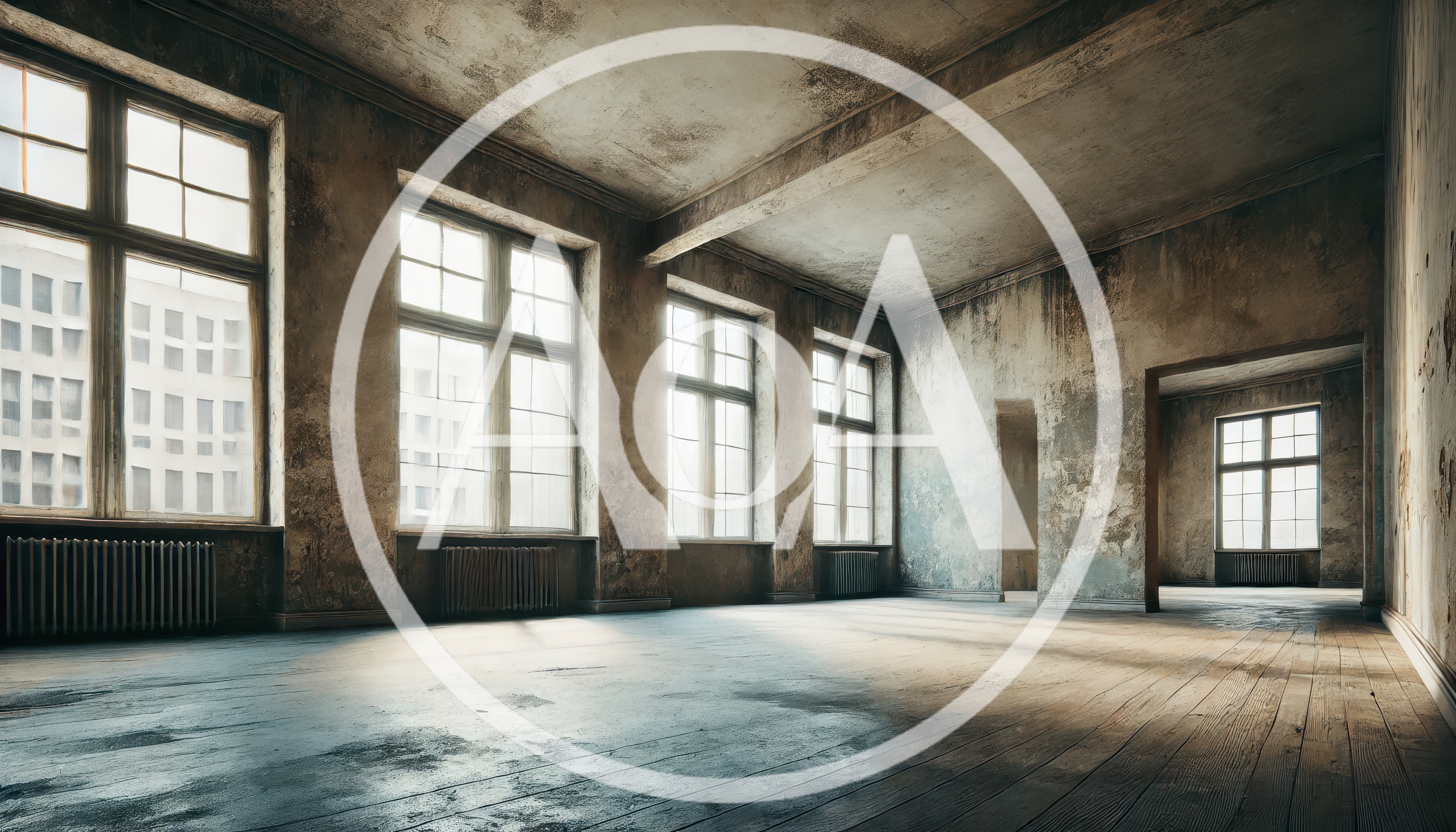Empty Dilapidated Room With Large Windows