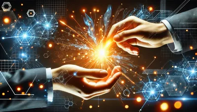 Business Hands Interacting With Digital Energy Spark
