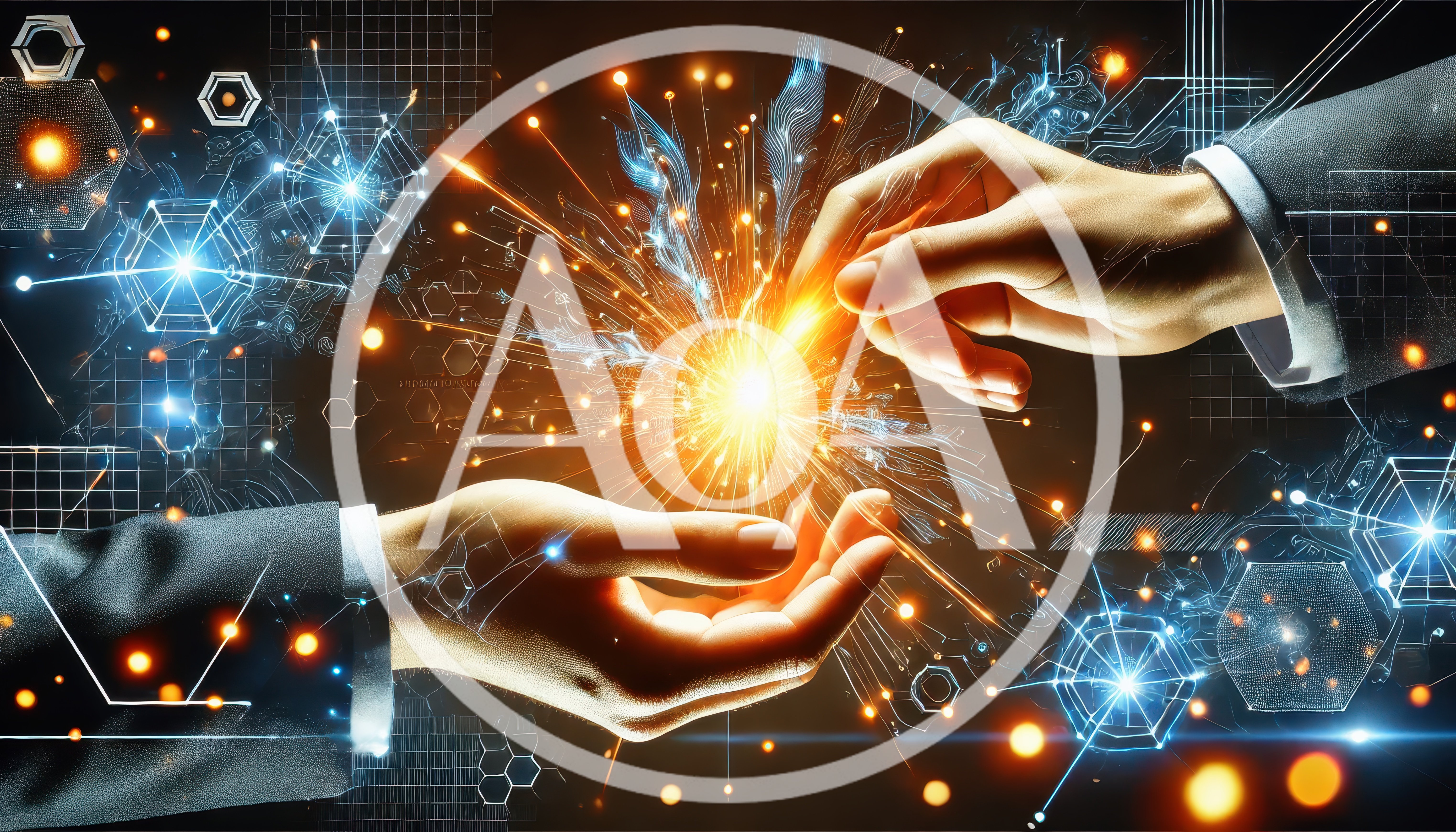 Business Hands Interacting With Digital Energy Spark