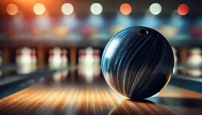Bowling Ball Resting on a Polished Wooden Lane
