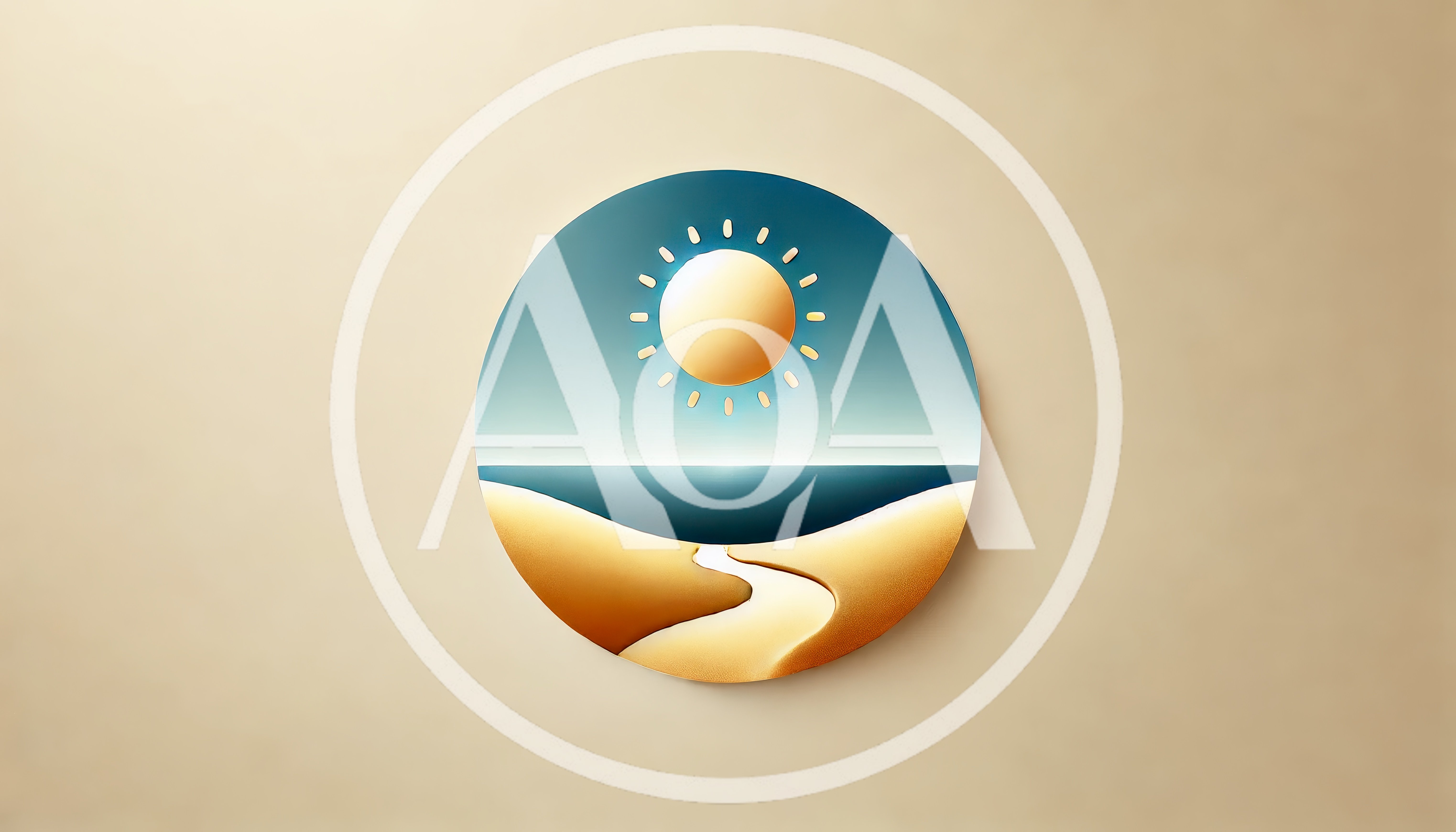 Minimalist Circular Golden Sun Over Desert Landscape Art